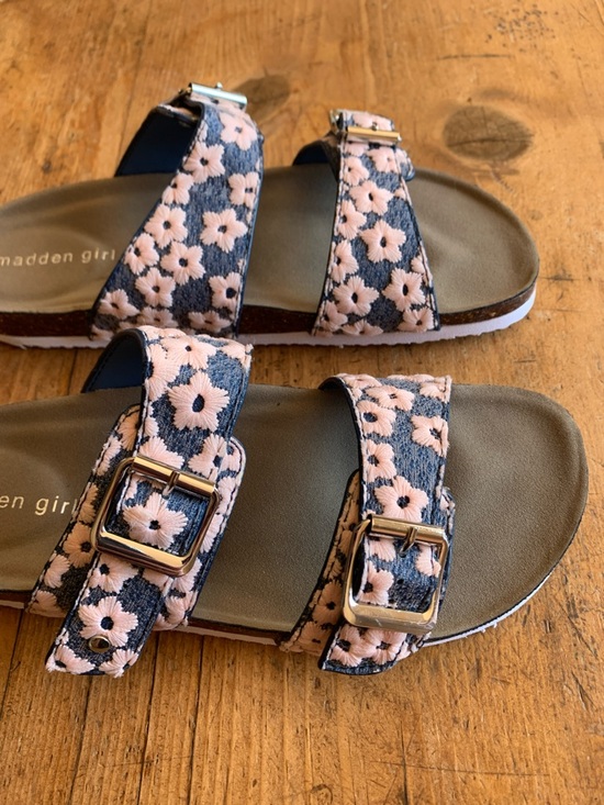 Madden Girl Pink Floral Double-Buckle Slide Sandals - Picture 5 of 16